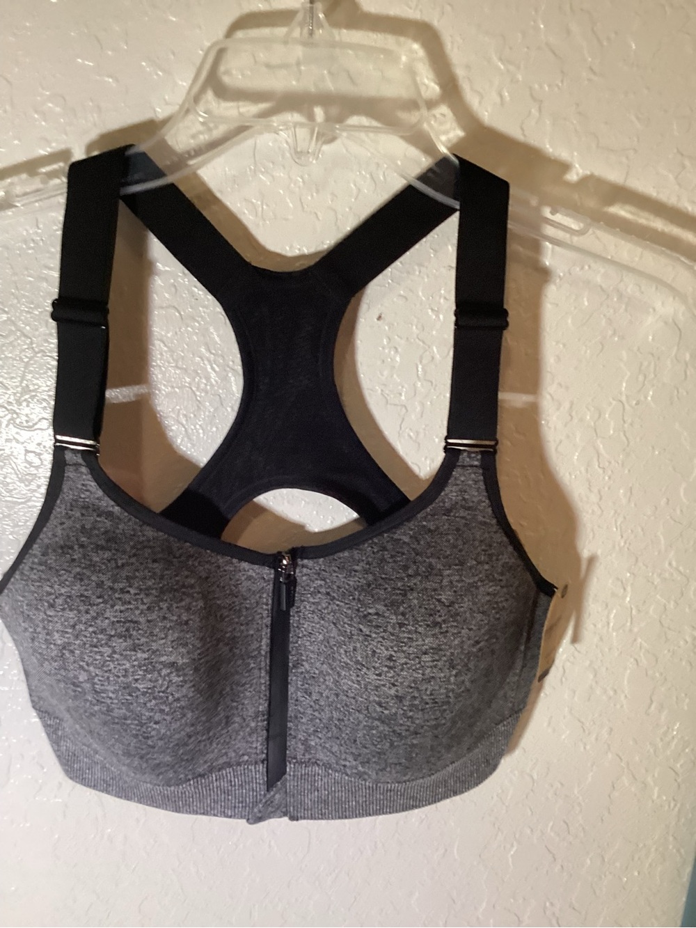 PINK Victoria's Secret Gray Front-Zip Racerback Sports Bra